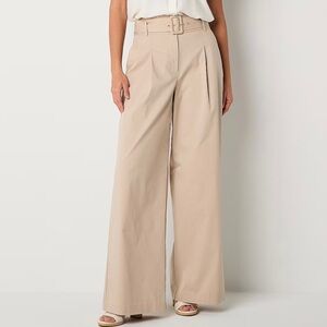 Worthington Womens Mid Rise Wide Leg Pants Tan color trousers size 12